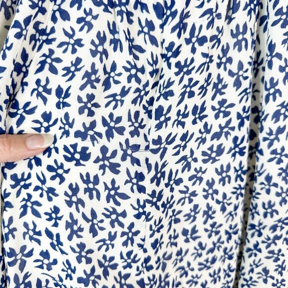 REFORMATION Jo Floral Blue White Smocked Mini Dress Size 12 Short Puff Sleeve - Picture 10 of 11